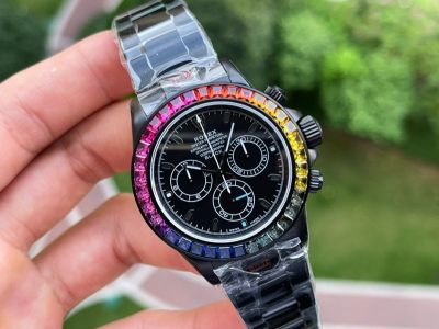 ROLEX Daytona Blaken Wrist DLC Coating Rainbow Bezel Black Watch